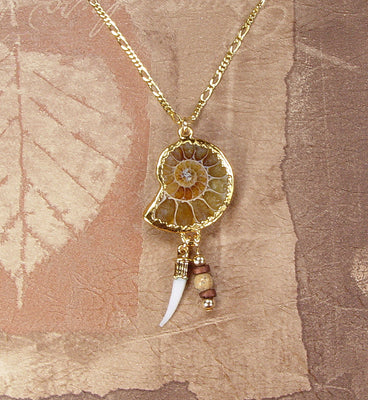 Fossil Ammonite Necklace With Accent Beads & Gold-Filled Chain