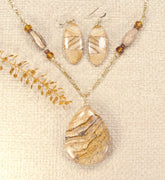 Picture Jasper Necklace and Earrings Matched Set with Accent Beads