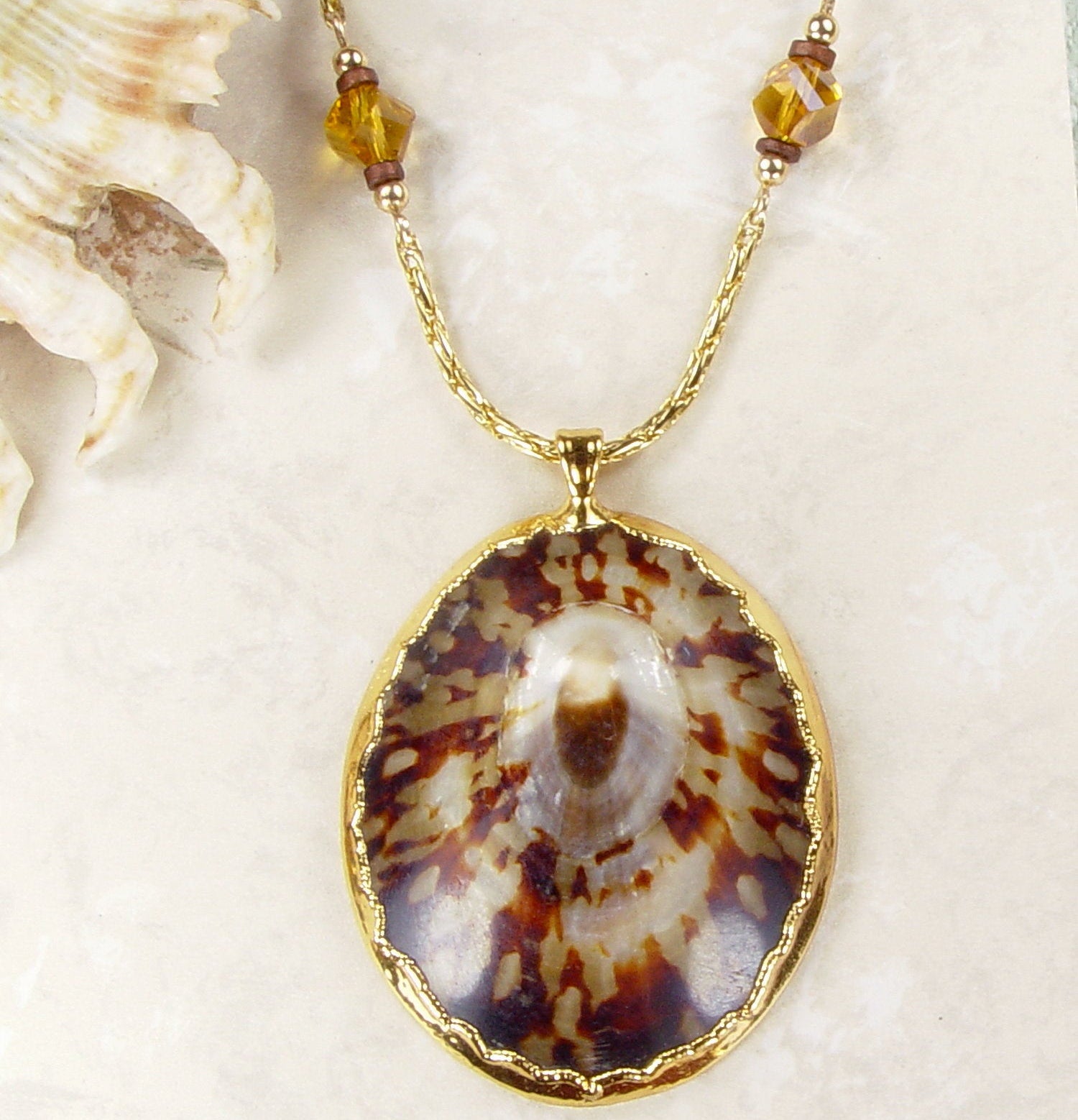 Limpet Shell Necklace with Accent Beads & Gold-Filled Chain