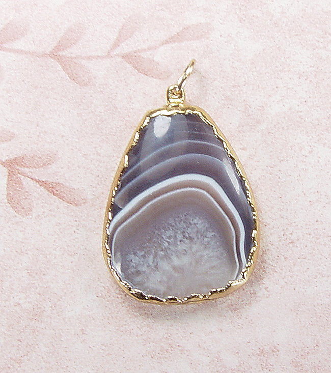 Botswana Agate Pendant with Electroformed 18kt Gold
