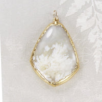 White Plume Agate Pendant with Electroformed 18kt Gold