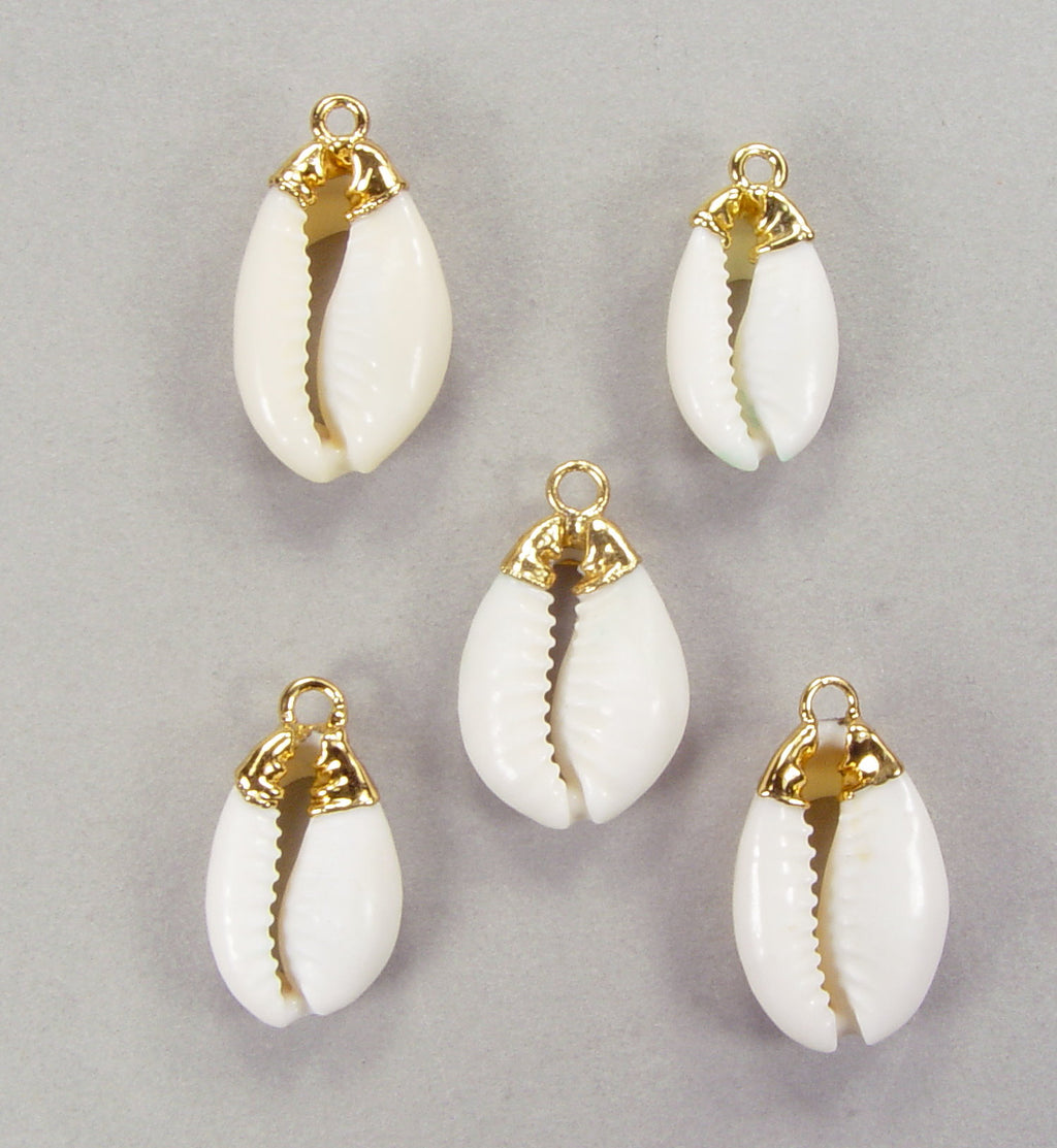 Quantity Discount: Ivory White Cowries with Electroformed Gold Cap