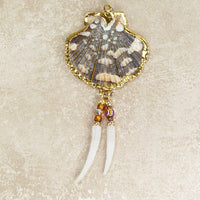 Scallop Shell Pendant with Beaded Tusk Shell Dangles & 18k Electroformed Gold