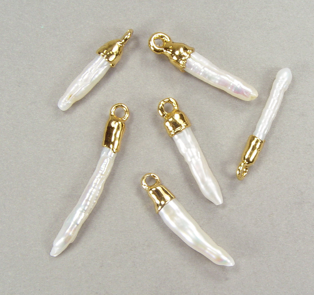 Quantity Discount: Pencil Pearl Dangles with 18kt Electroformed Caps