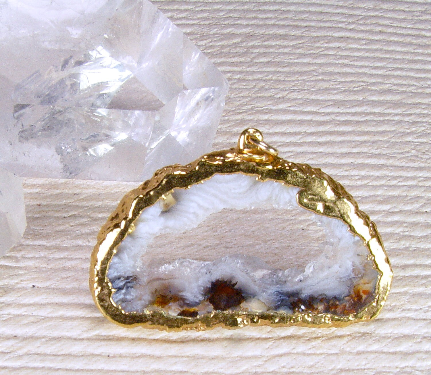 Oco Geode Slice Pendant with Electroformed 18kt Gold