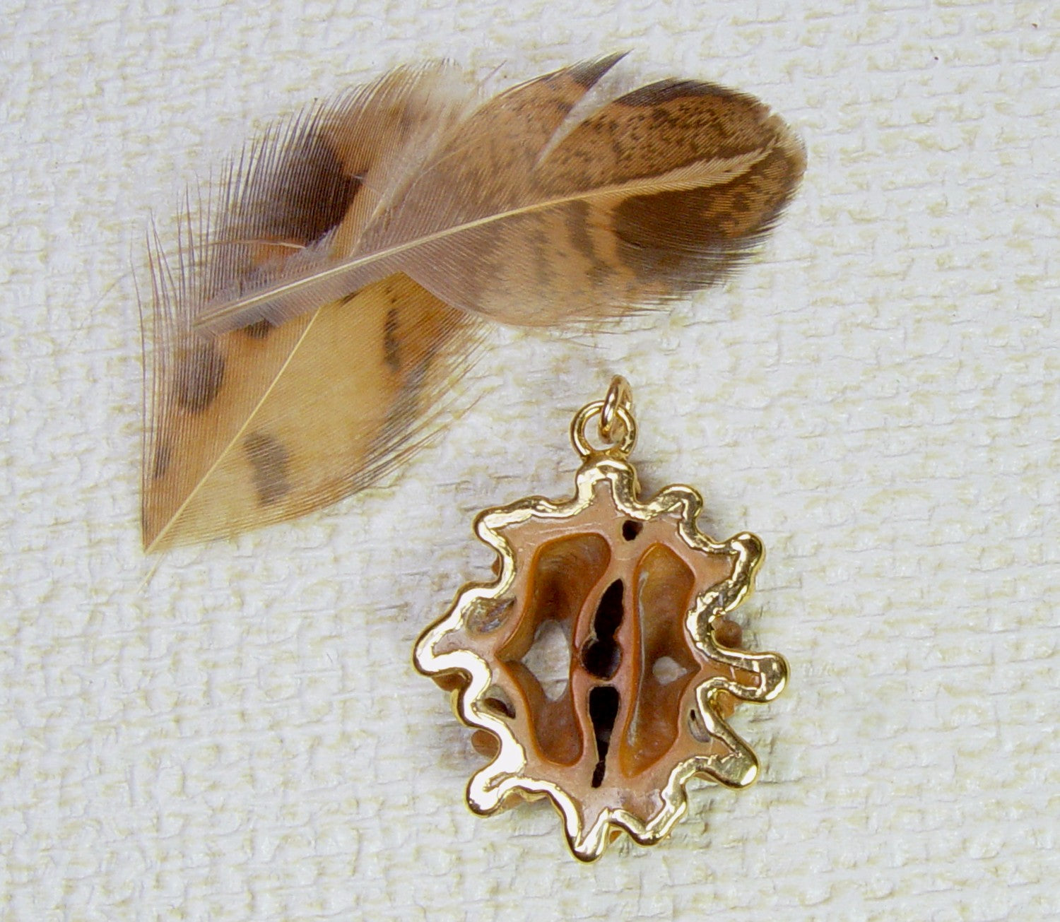 Polished Japanese Walnut Slice Pendant with Electroformed 18kt Gold
