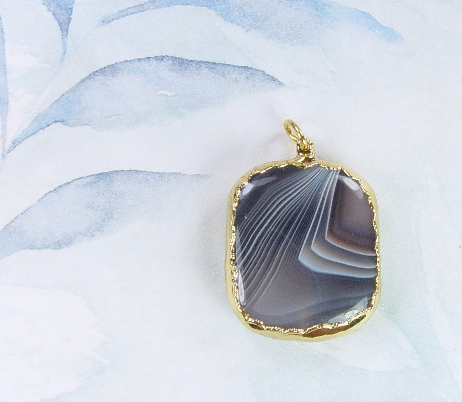 Botswana Agate Pendant with Electroformed 18kt Gold