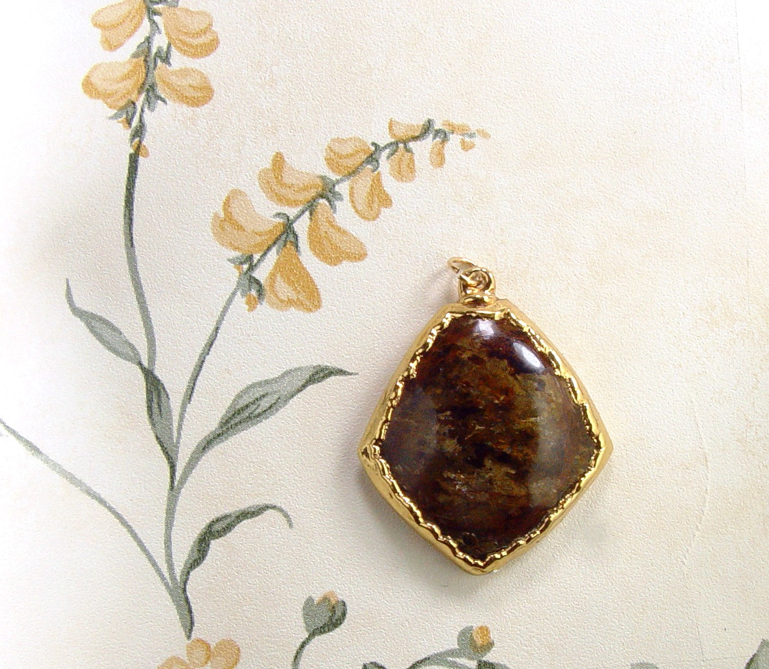 Bronzite Pendant with Electroformed 18kt Gold