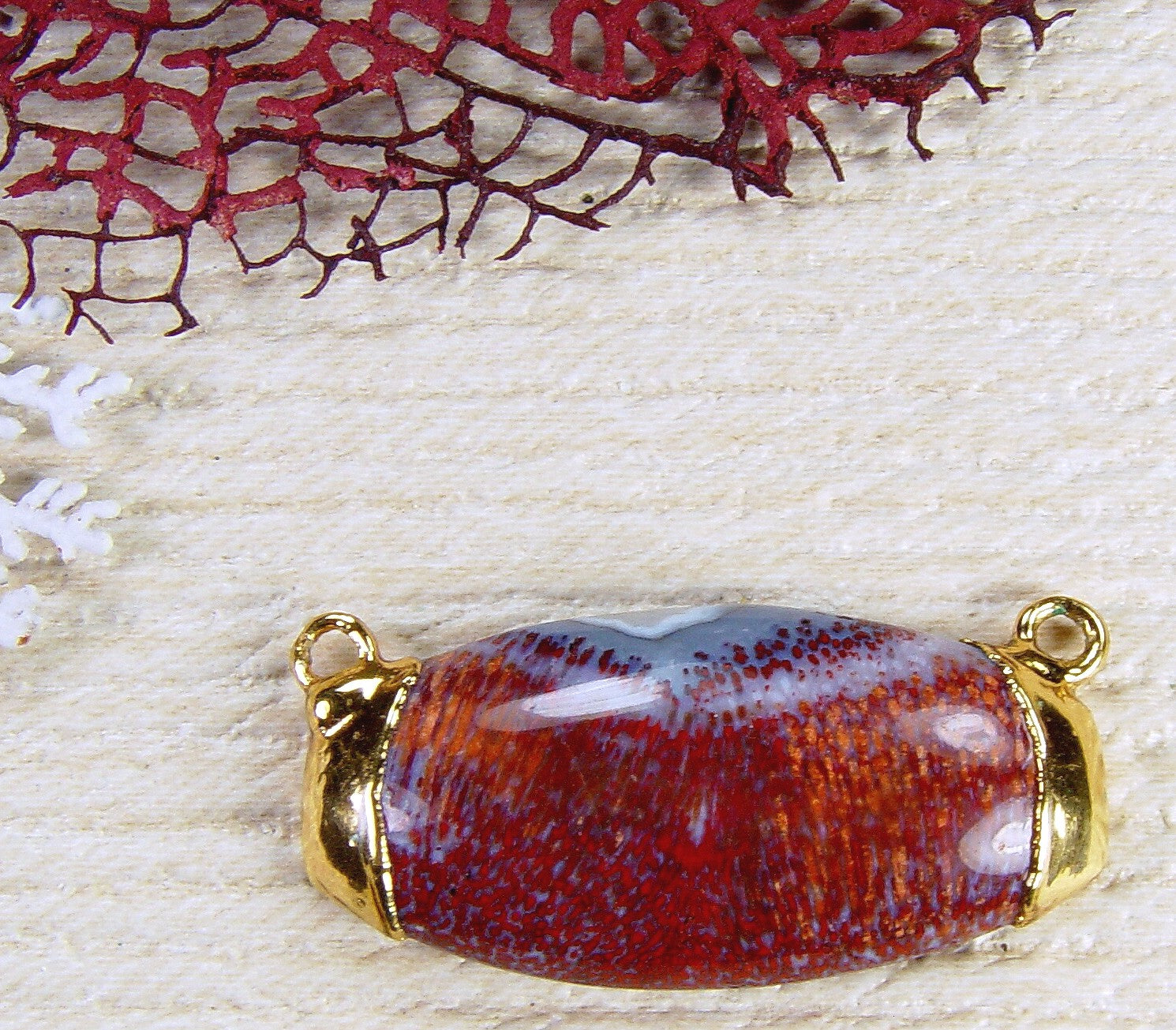 Fossil Palm Wood Pendant with Electroformed 18kt Gold