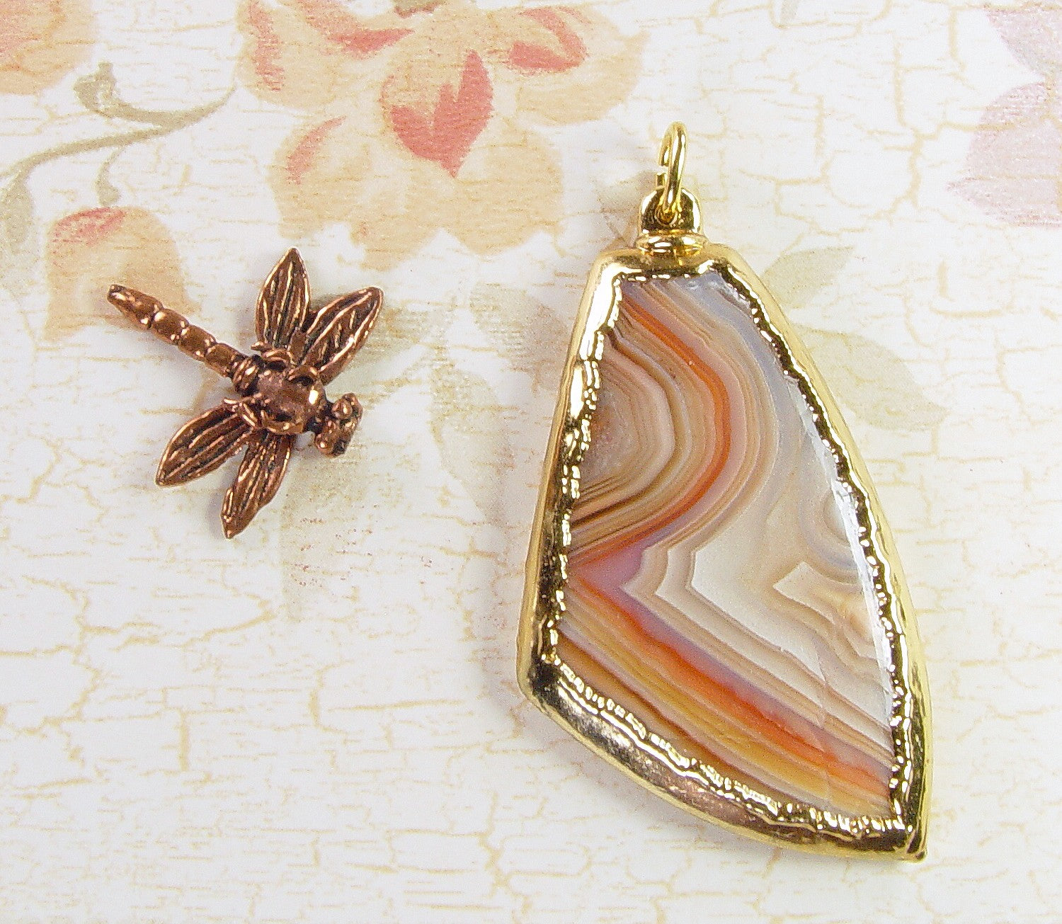 Crazy Lace Agate Pendant with Electroformed 18kt Gold