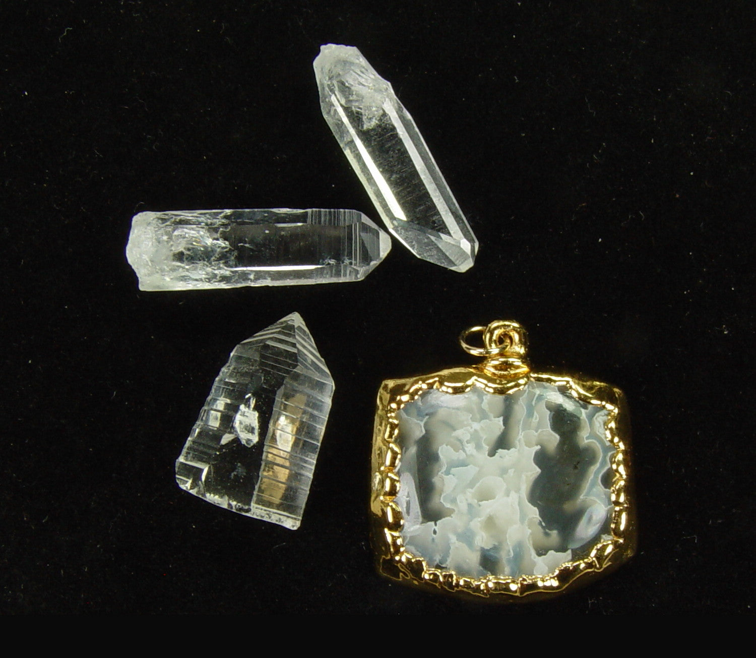 White Tube Agate Pendant with Electroformed 18kt Gold