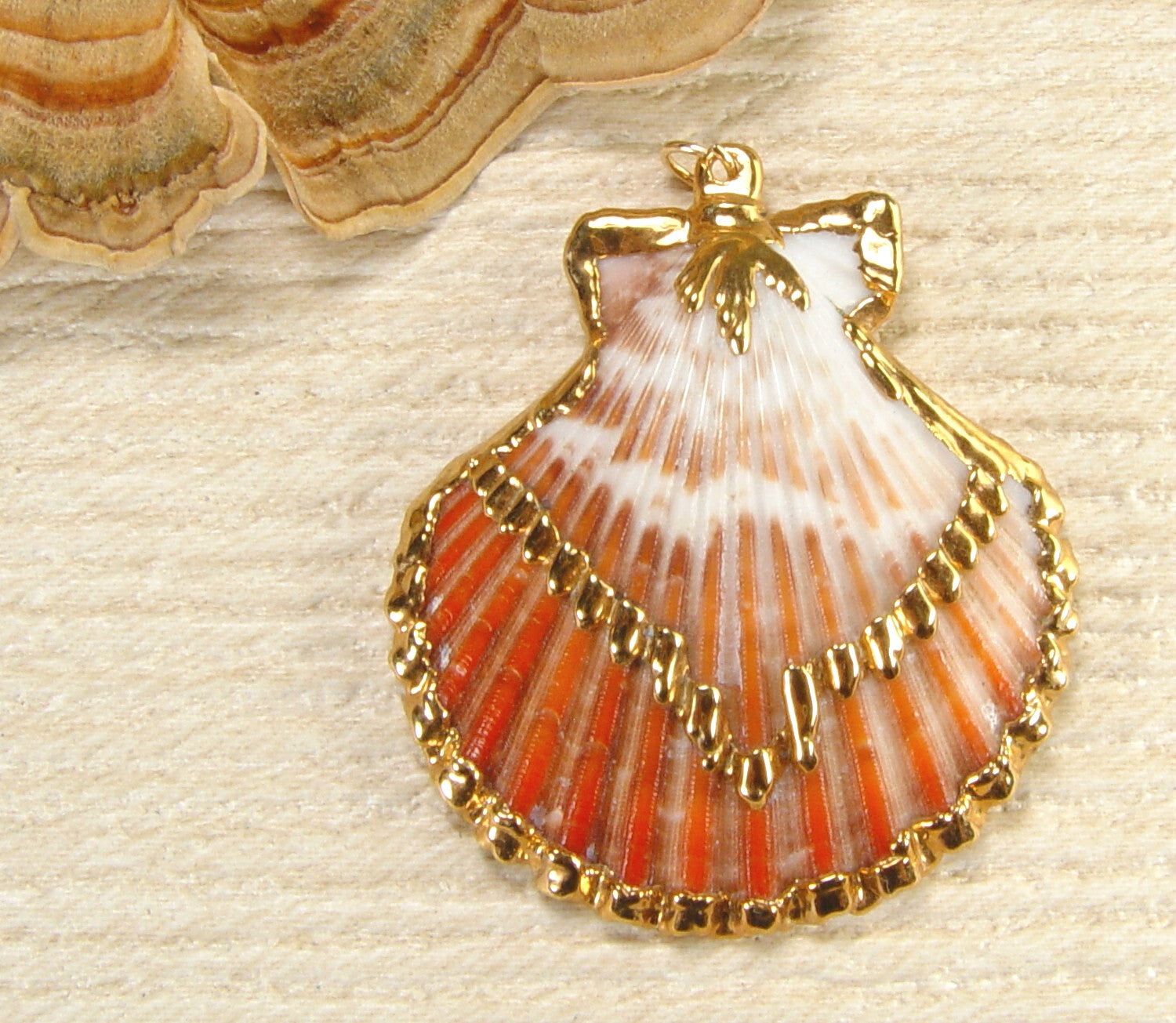 Scallop Seashell Pendant with Electroformed 18kt Gold