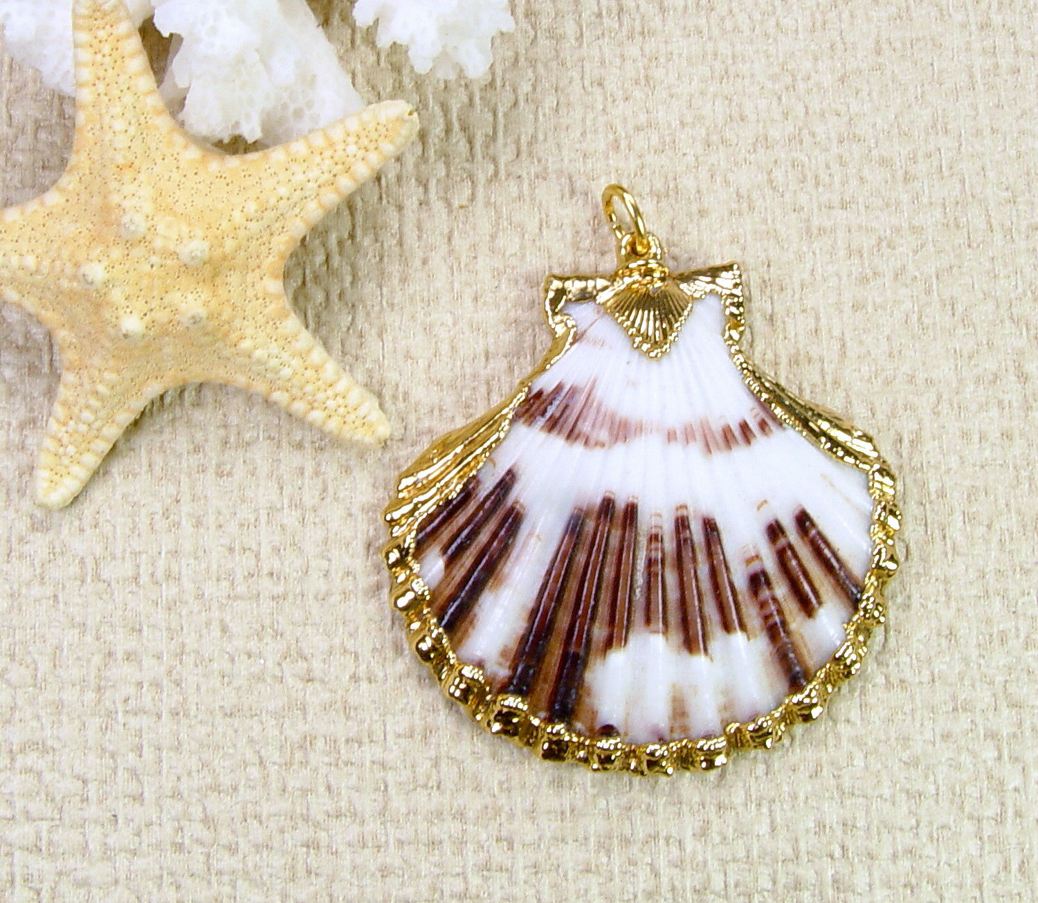 Scallop Seashell Pendant with Electroformed 18kt Gold