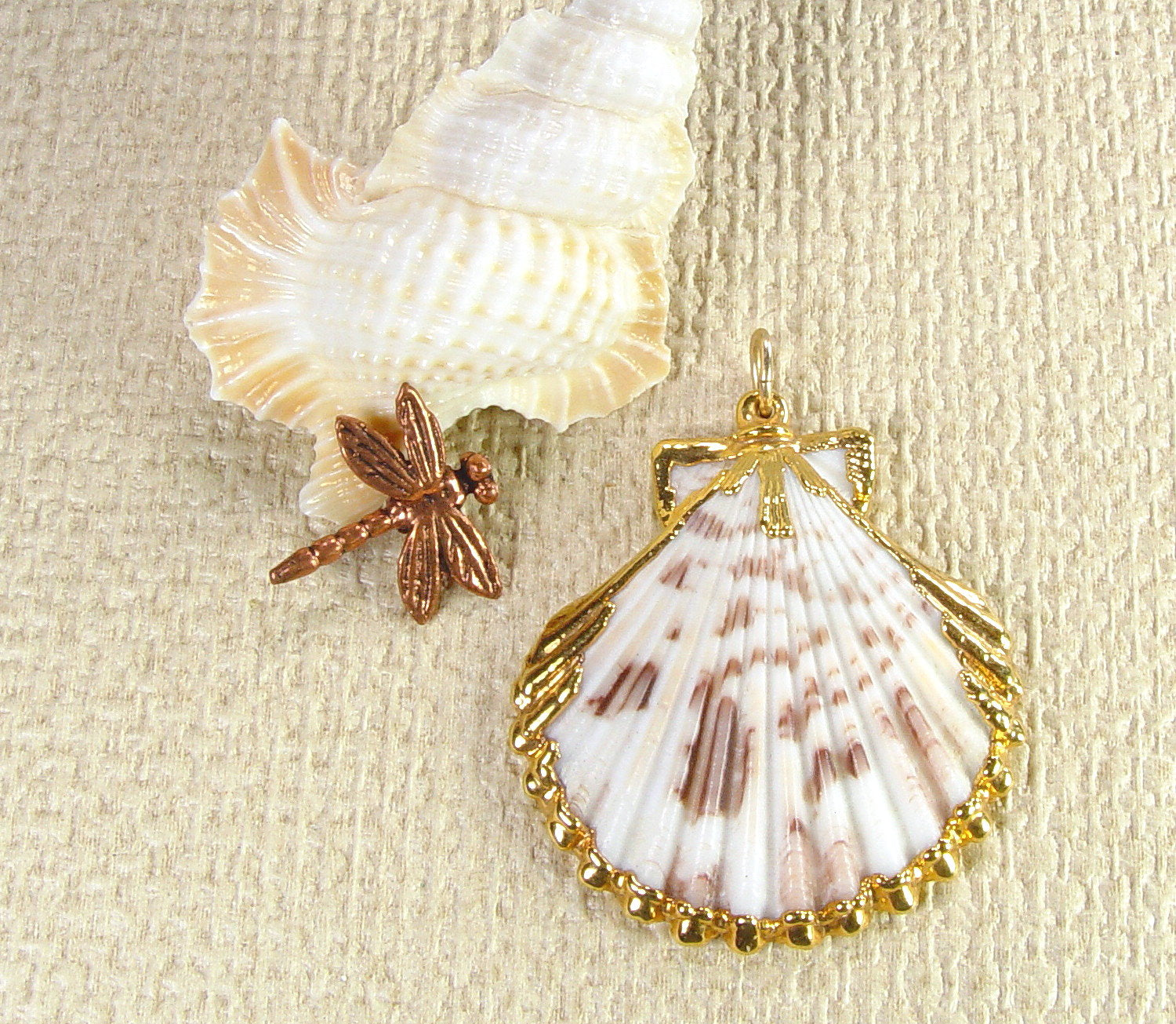 Scallop Seashell Pendant with Electroformed 18kt Gold