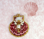 Scallop Shell Pendant With  Pearl Accent