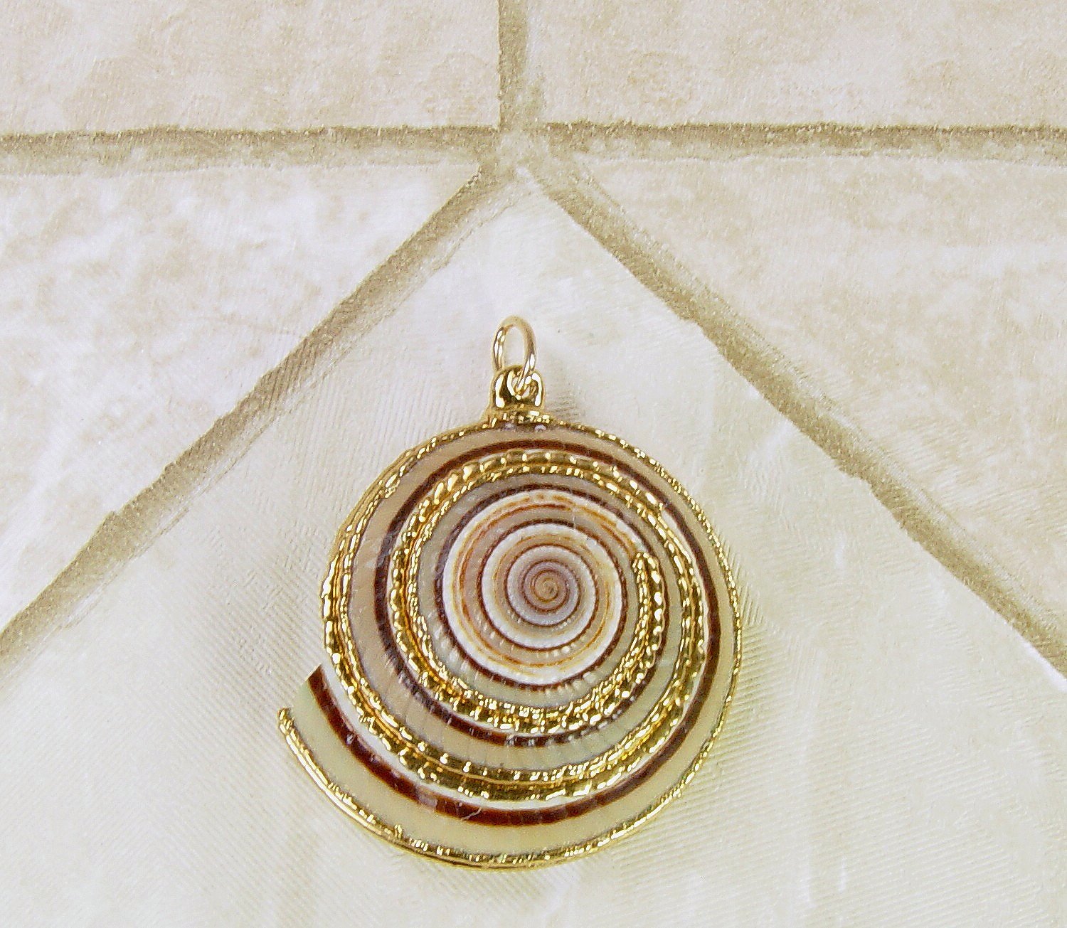 Sundial Shell Pendant with Electroformed 18kt Gold
