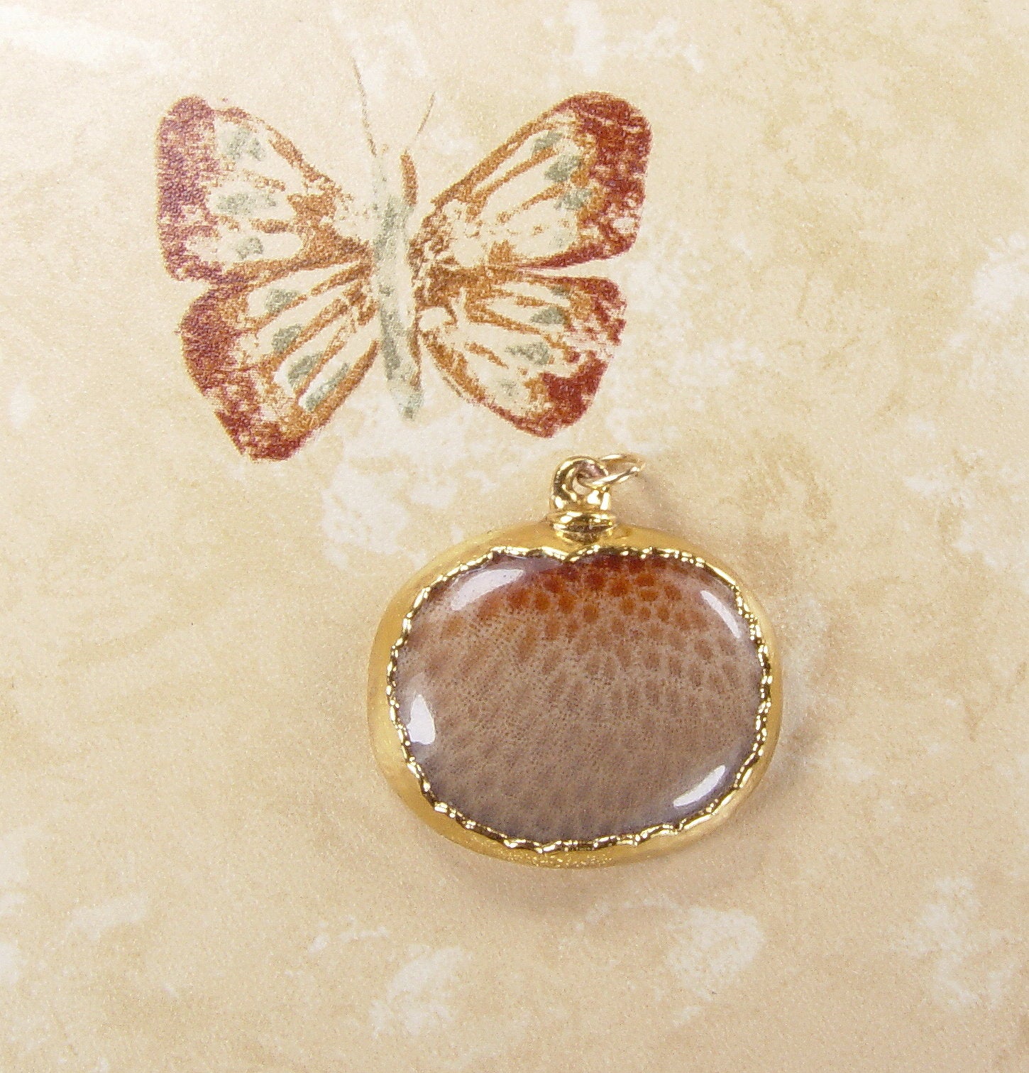 Fossil Coral Pendant with Electroformed 18kt Gold