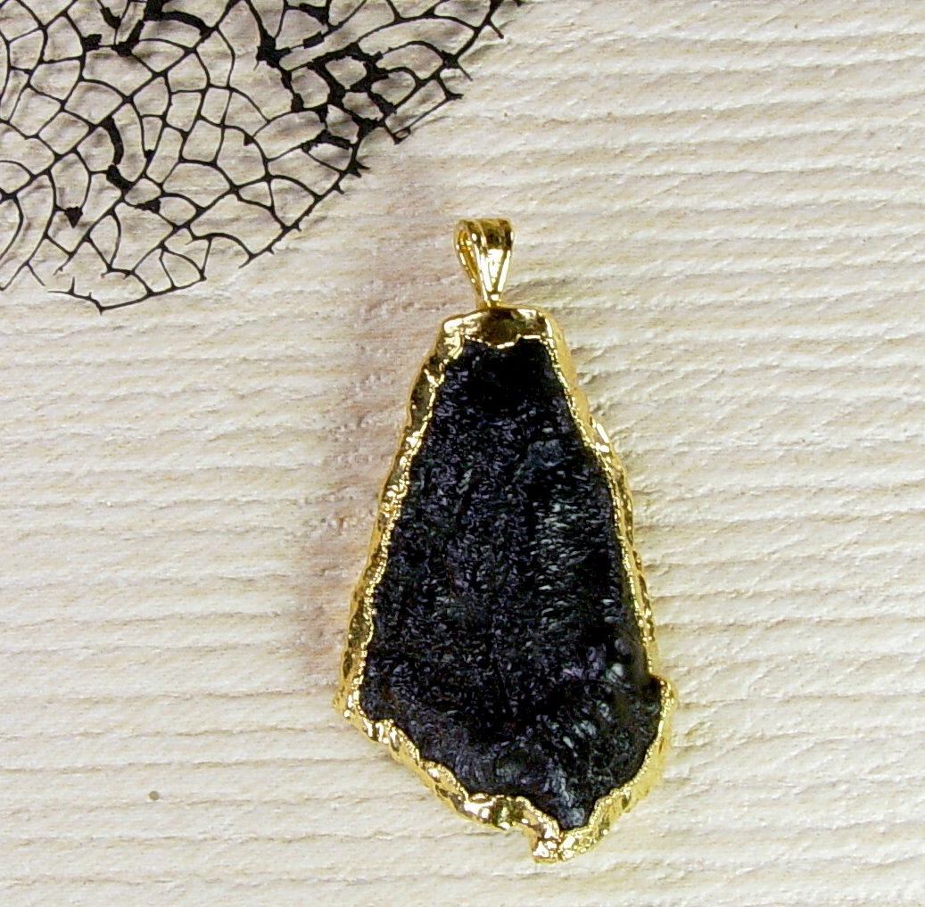 Mastodon Tooth Enamel Pendant with Electroformed 18kt Gold