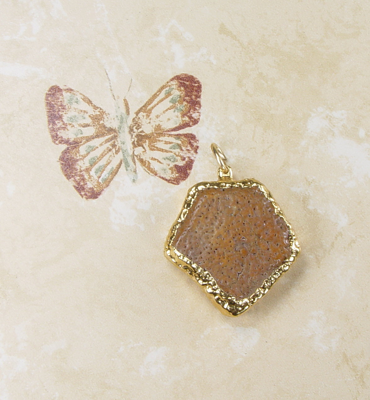 Fossil Armadillo Armor Plating Pendant with Electroformed 18kt Gold