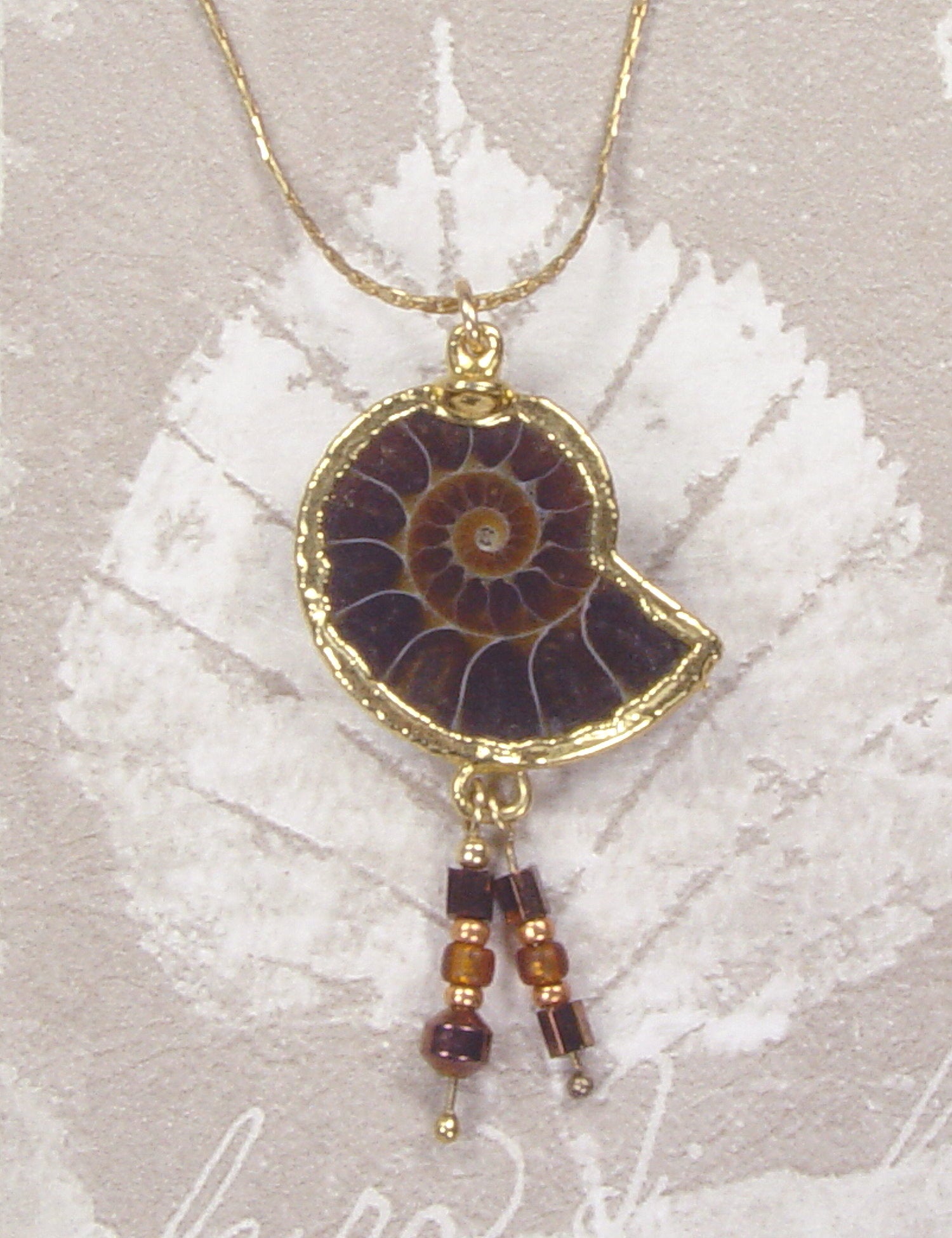 Fossil Ammonite Necklace With Accent Beads & Gold-Filled Chain