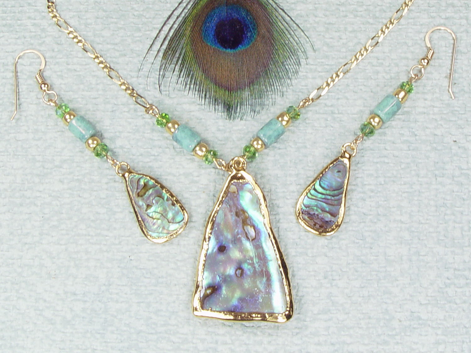 Paua Shell Necklace and Earrings Matched Set