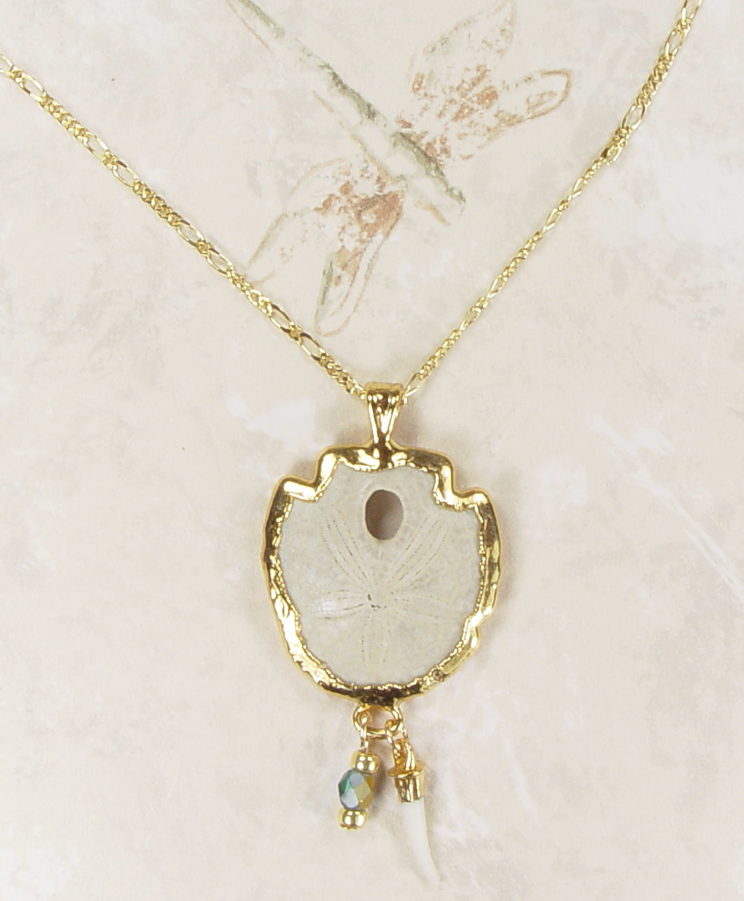 Fossil Sand Dollar Necklace with Accent Beads & Gold-Filled Chain