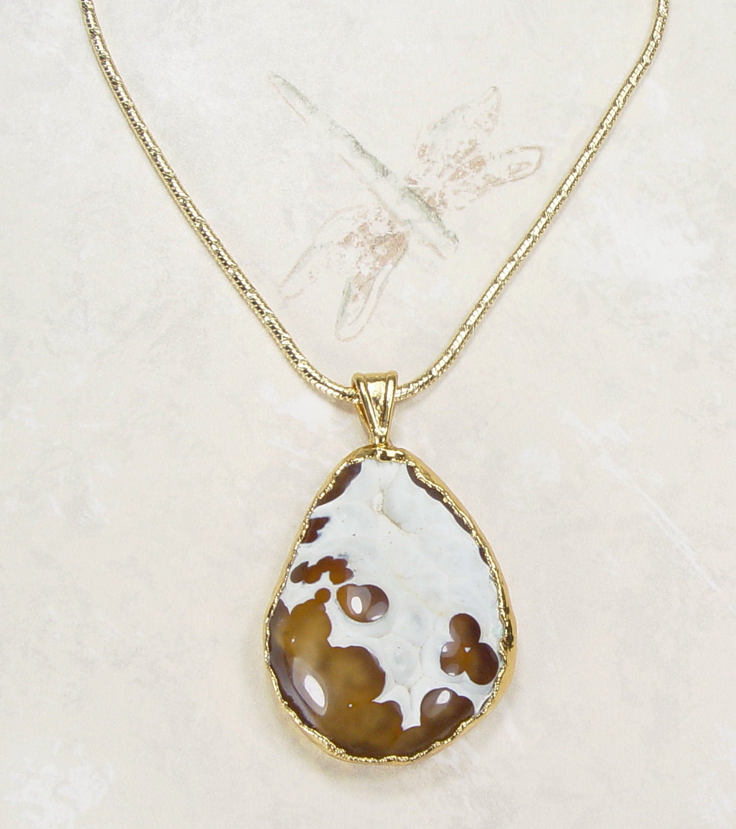 Agatized Coral Necklace with Gold-Filled Chain