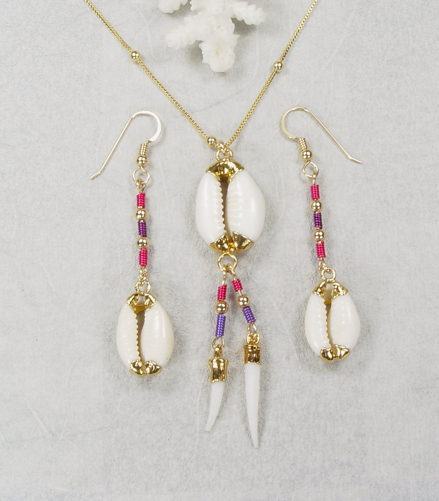 Cowry Shell Necklace and Earrings Matched Set