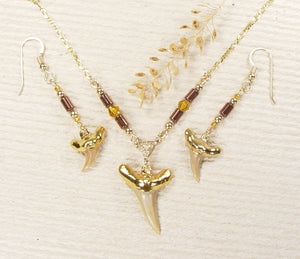 Fossil Shark Tooth Earrings and Necklace Set