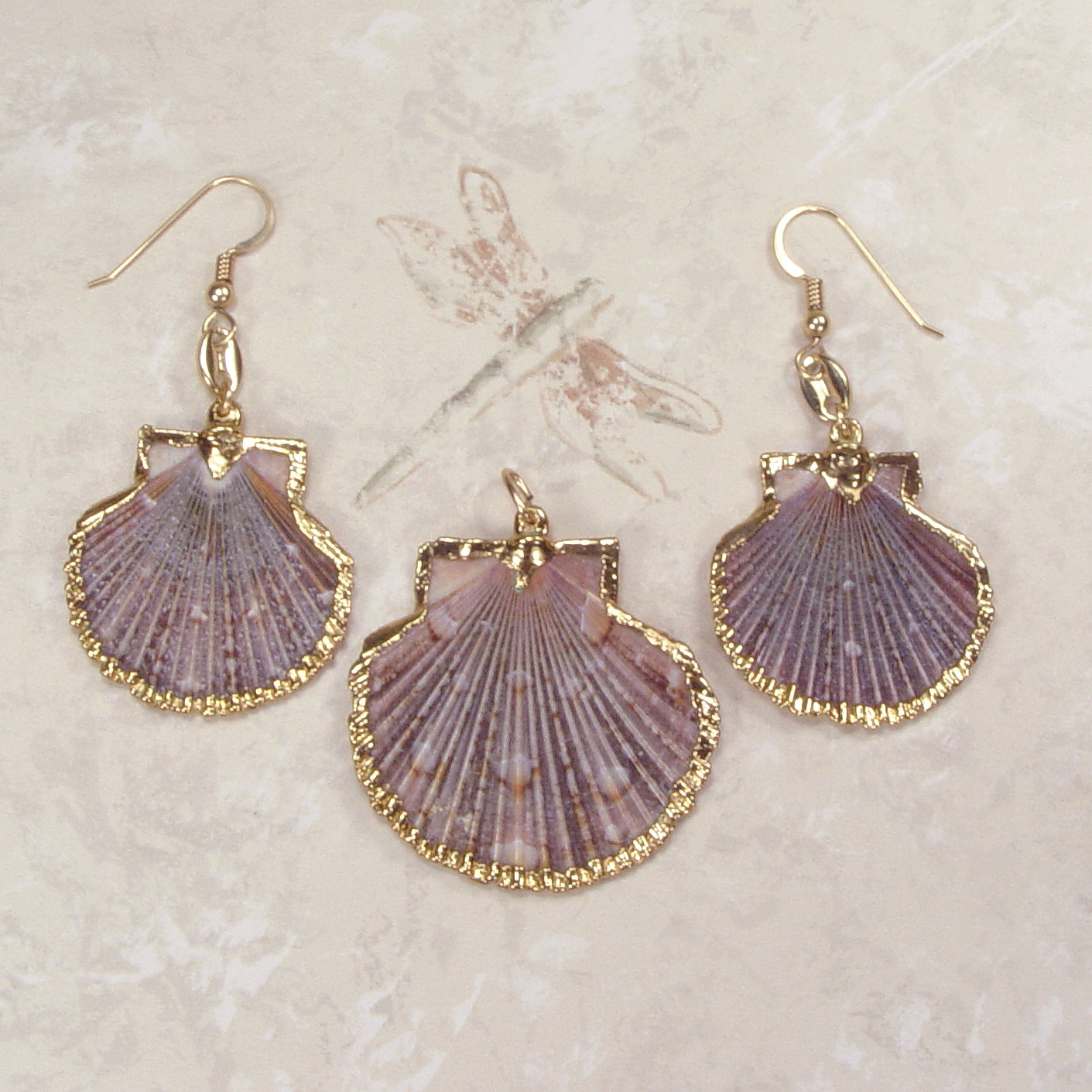 Scallop Shell Pendant and Earrings Matched Set